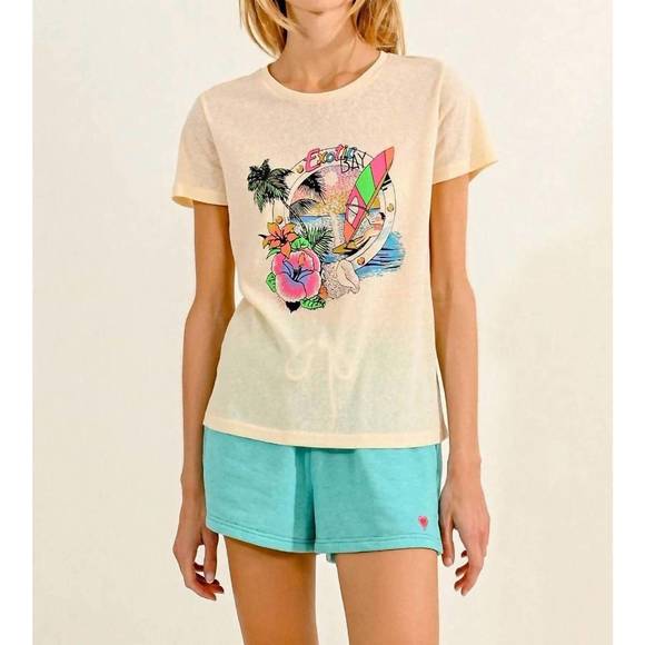 NEW MOLLY BRACKEN exotic bay graphic top in offwhite - Picture 1 of 4